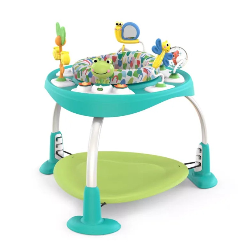 Bright Starts Bounce Bounce Baby 2-in-1 Activity Center Jumper & Table – Playful Pond (Green), 6 Months+
