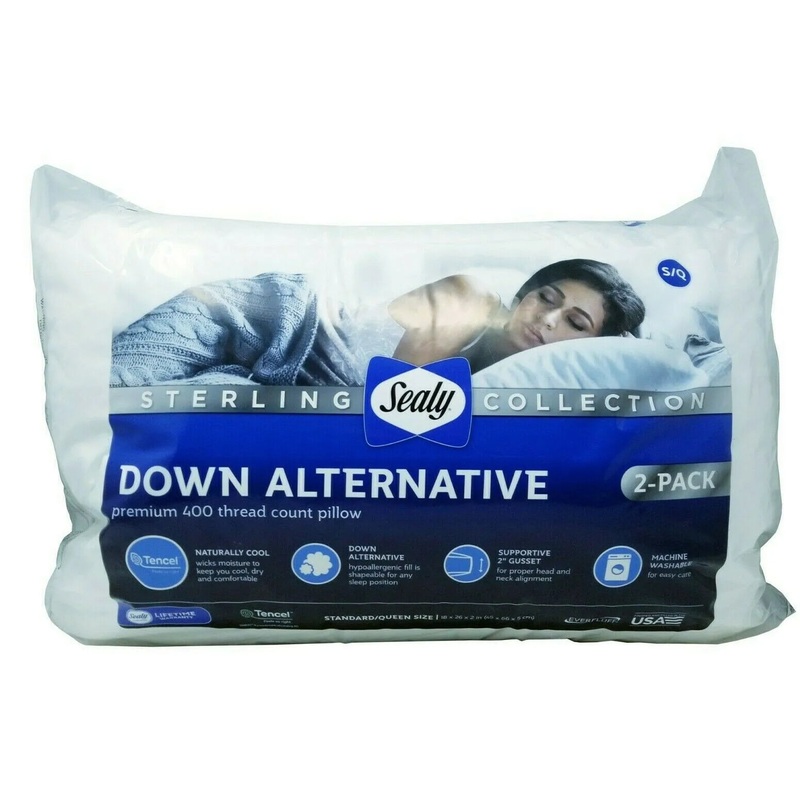 Sealy Sterling Collection Down Alternative Pillows 400 Thread Queen – 2 Pack