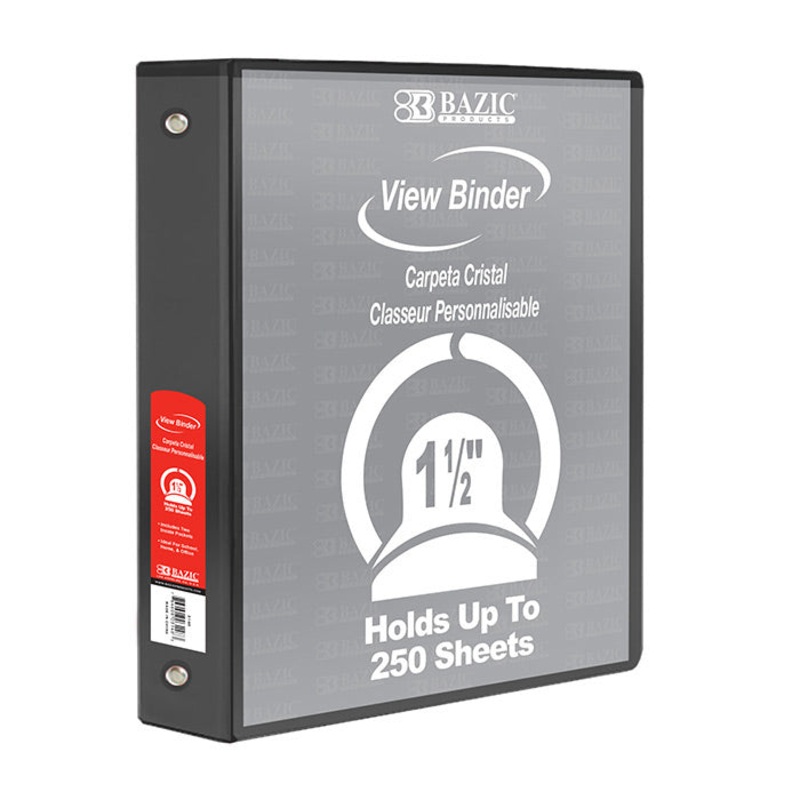BAZIC 1.5″ Black 3-Ring View Binder w/ 2-Pockets