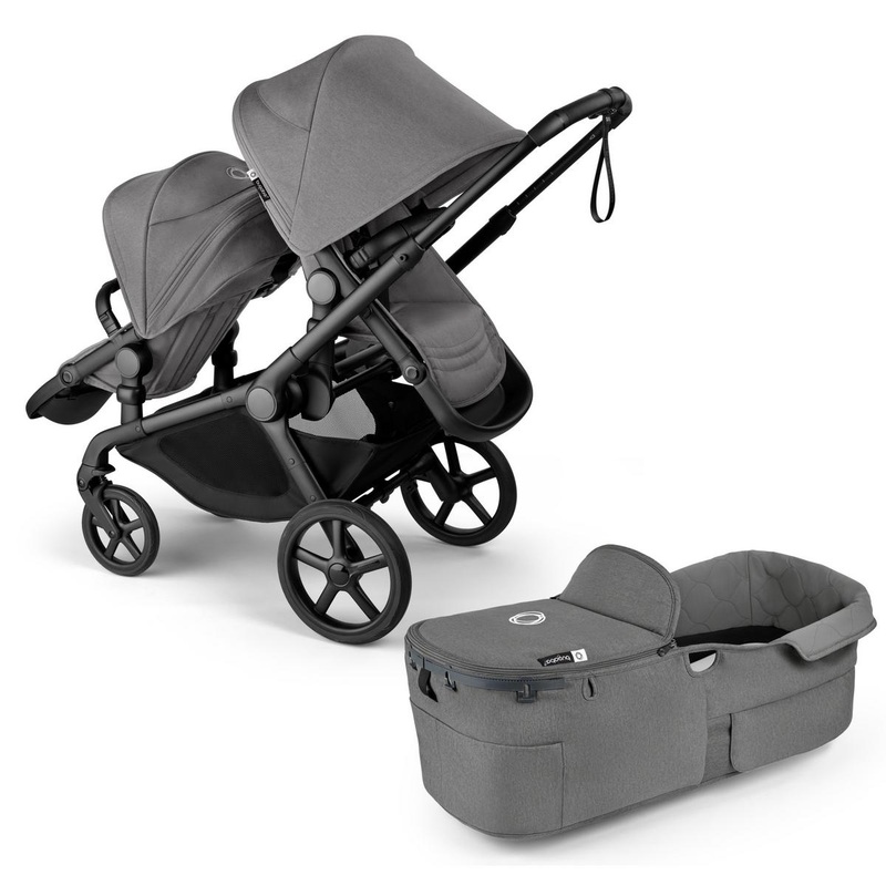 Bugaboo Kangaroo Double Stroller Bundle – Black / Moon Grey / Moon Grey