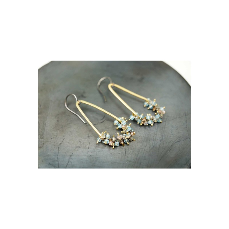 Calliope Hammered Gold Triangle With Chalcedony/Chocolate Moonstone Earrings