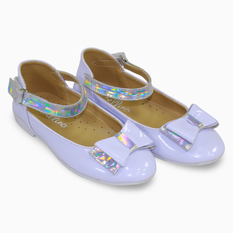 Girls Leather Ballerina  Shiny White with Bow
