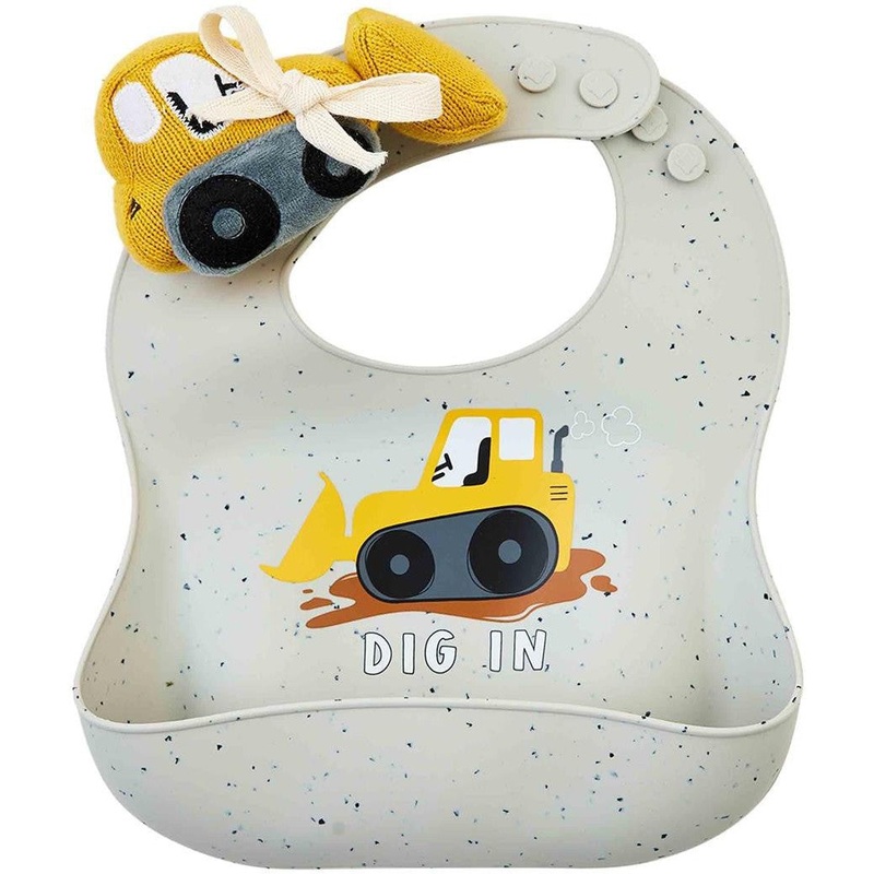 Mud Pie Bulldozer Bib & Rattle Set