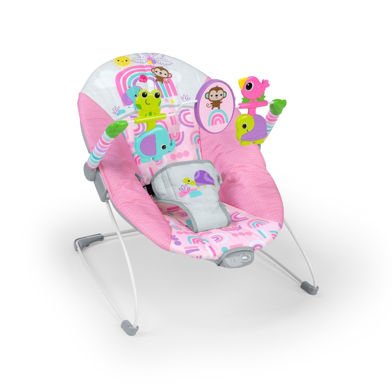 Bright Starts Pink Paradise Vibrating Baby Bouncer, Newborn +