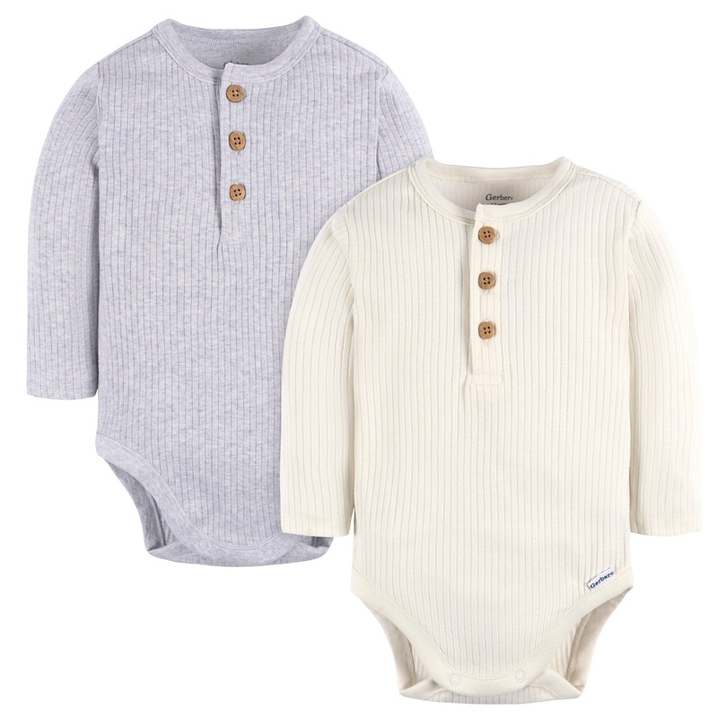 2-Pack Baby Boys Ivory & Grey Henley Onesies Bodysuits
