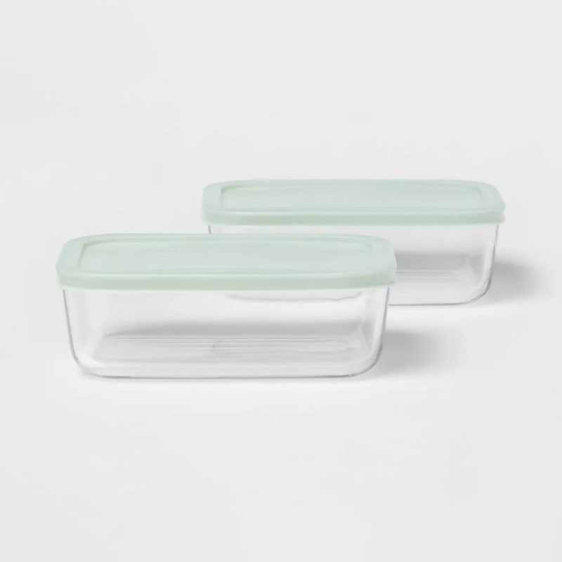 4 Cup 2pk Rectangular Glass Food Storage Container Set – Room Essentials
