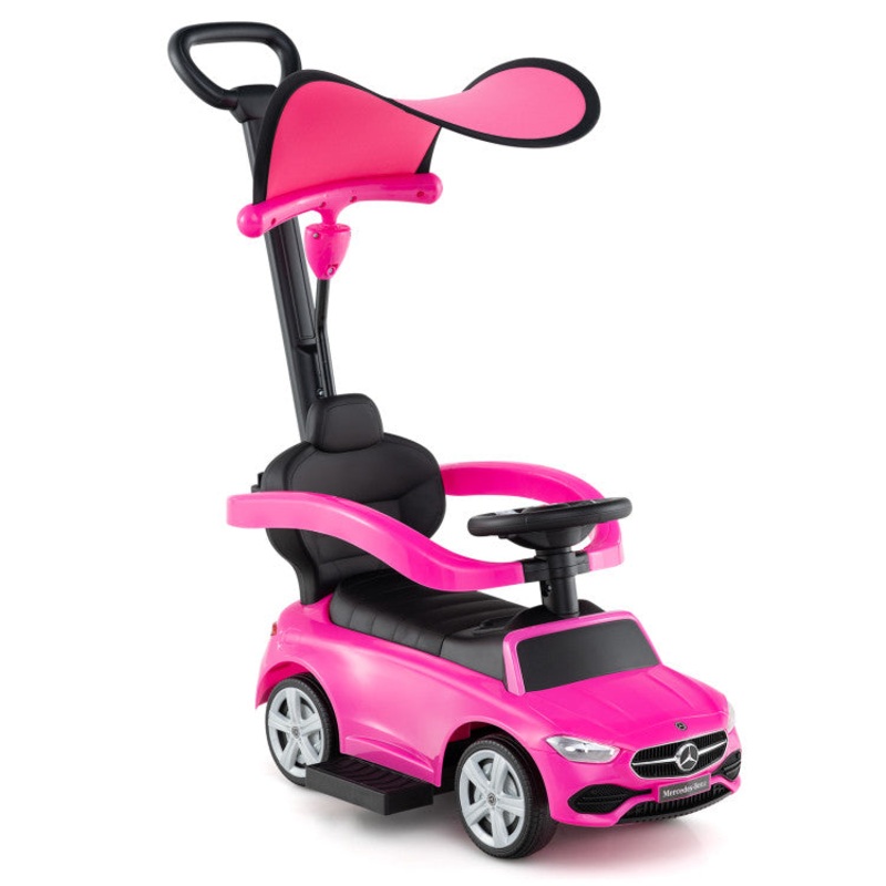 3-in-1 Ride on Push Car Mercedes-Benz Licensed Sliding Car With Canopy-Pink