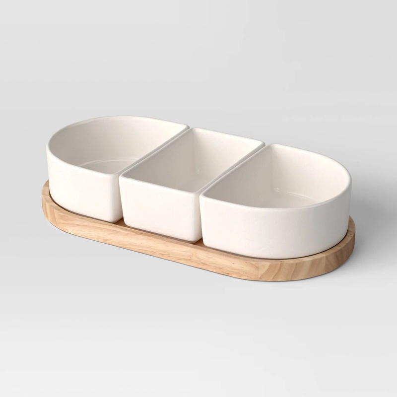 4pc Ceramic Sectioned Serving Bowl Set