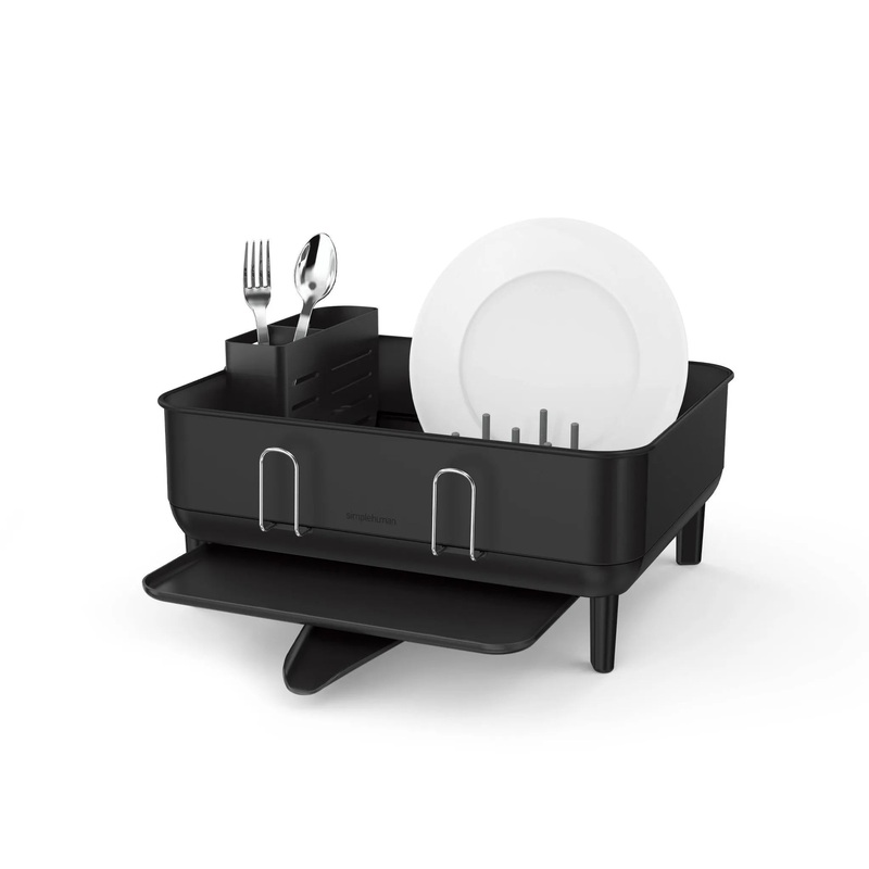 Compact Kitchen Dish Drying Rack with Swivel Spout Stainless Steel Matte Black