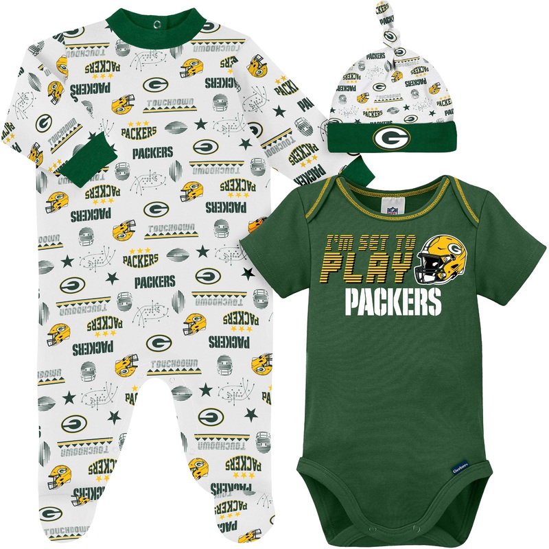 3-Piece Baby Boys Green Bay Packers Bodysuit, Sleep ‘N Play, and Cap Set