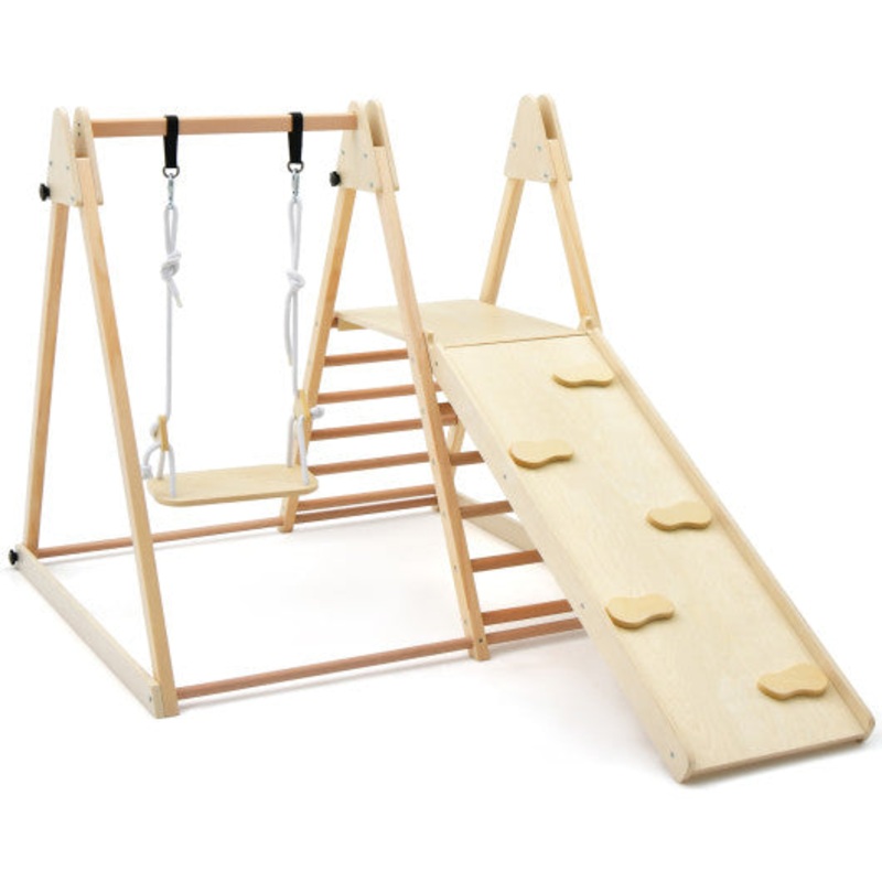 5-in-1 Indoor Jungle Gym Foldable Climber Playset With Fun Slide and Adjustable Swing