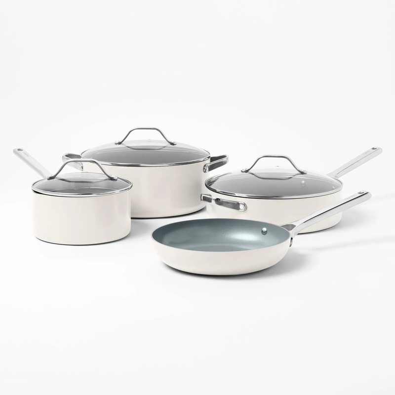 7pc Nonstick Ceramic Coated Aluminum Cookware Set Cream