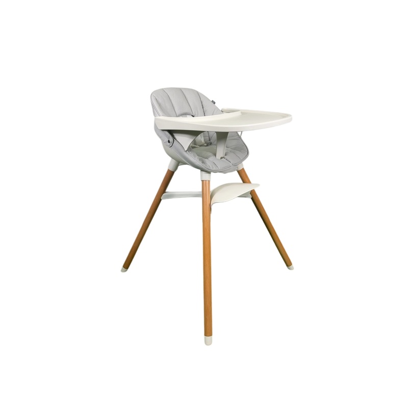 Lalo High Chair with Infant Kit, Coconut, Grey, Natural Wood