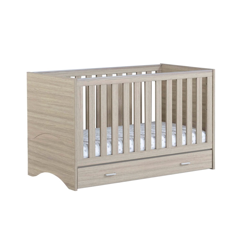 Babymore Veni Cot Bed With Drawer – Oak