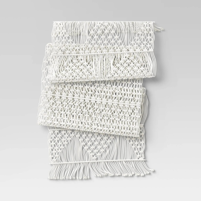 108″ x 14″ Cotton Macrame Runner White