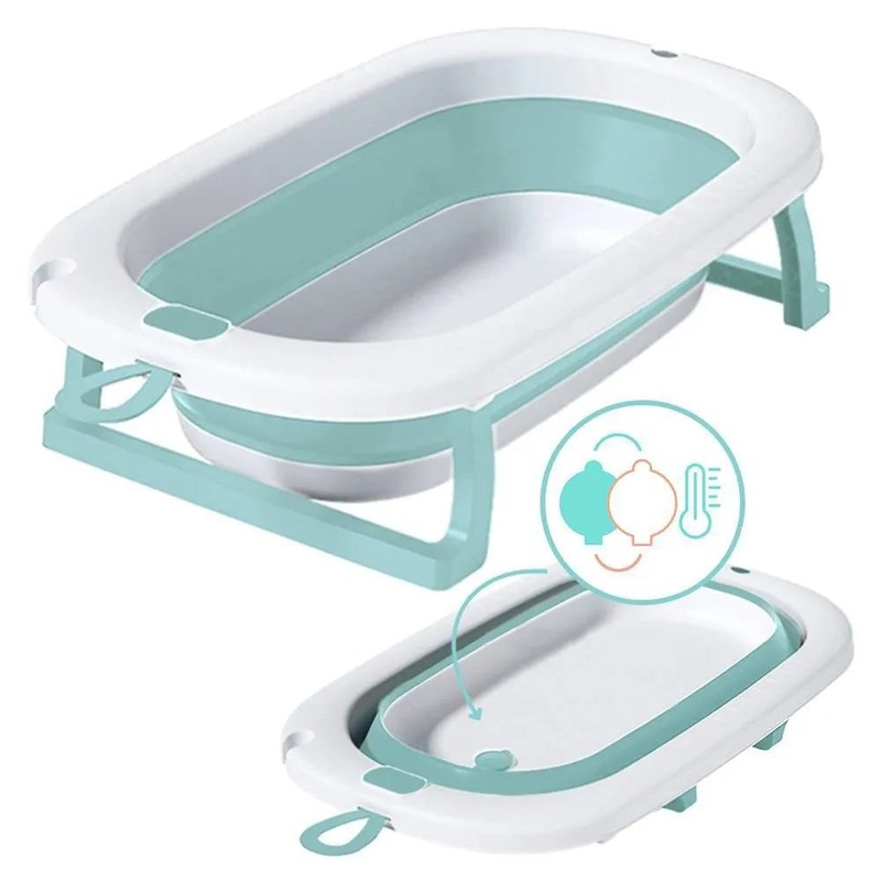 Baby Bathtub for Small Spaces with Thermometer Warning