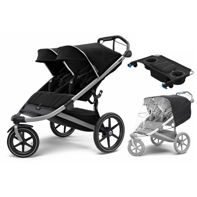 Thule Urban Glide 2 Double Jogging Stroller + Essentials Bundle – Jet Black
