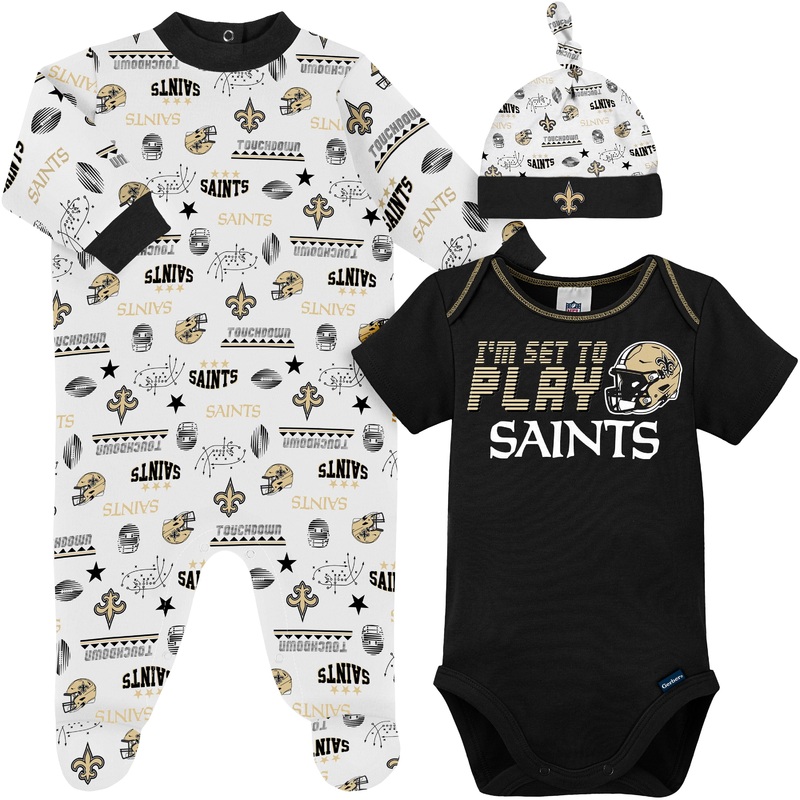 3-Piece Baby Boys New Orleans Saints Bodysuit, Sleep ‘N Play, and Cap Set