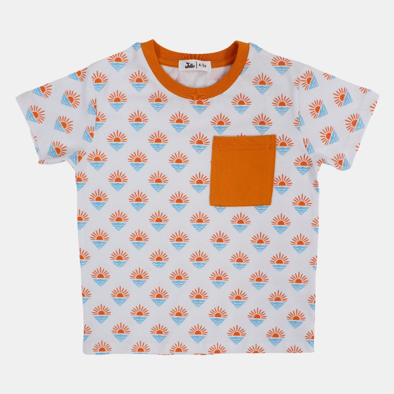 Boys Cotton T-Shirt  White with Sun Design