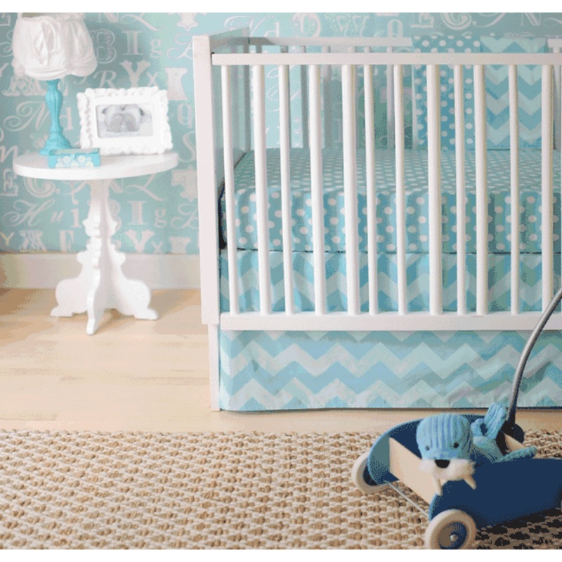 New Arrivals Zig Zag Aqua 3 Piece Baby Crib Bedding Set