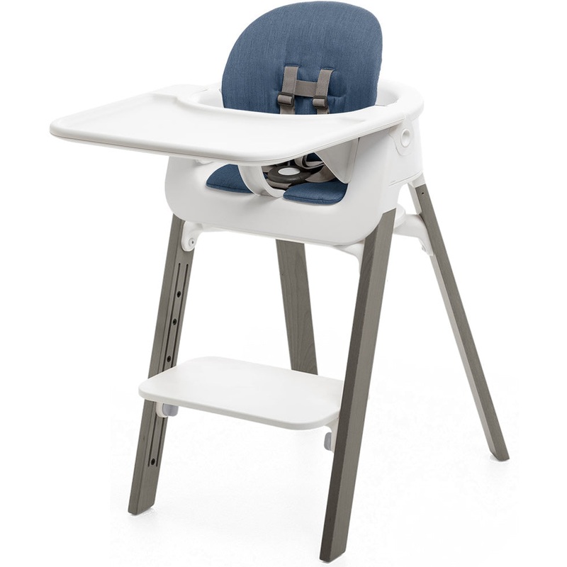 Stokke Steps Complete High Chair with Cushion – White/Hazy Grey/Blue