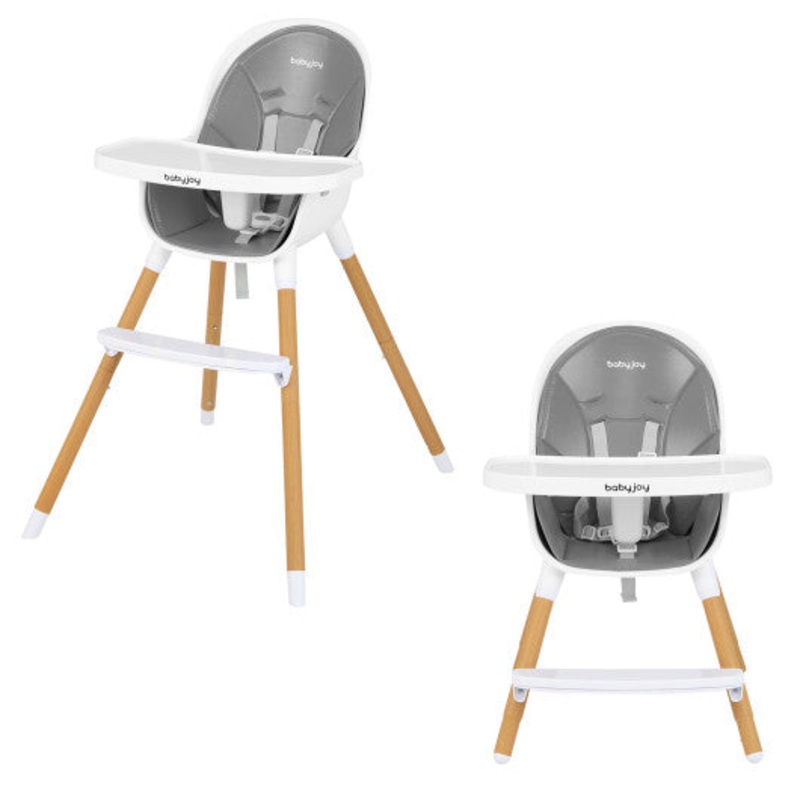 4-in-1 Convertible Baby High Chair Infant Feeding Chair With Adjustable Tray-Gray