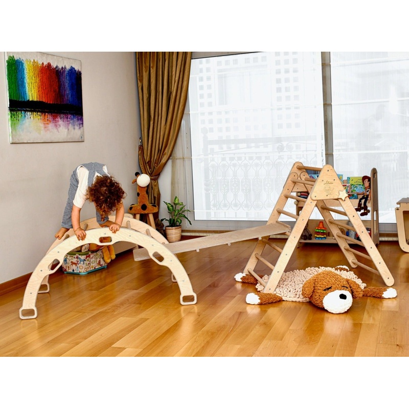 4 Pieces Climbing Set – Climbing Triangle, Arch Rocker, Pillow, and 2in1 Ramp