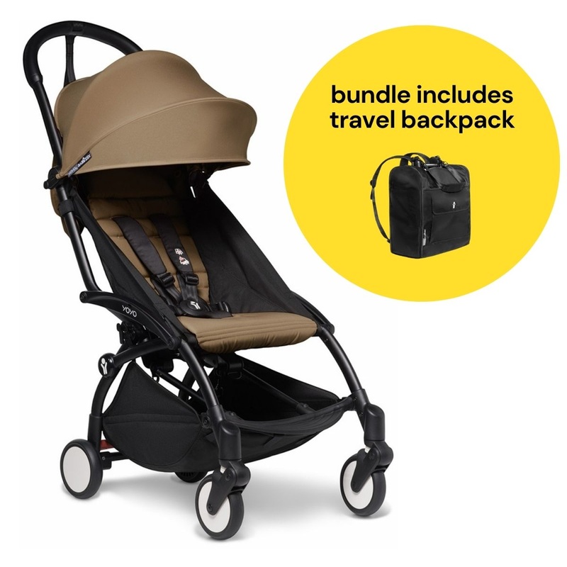 Babyzen YOYO2 Ultra Compact 6+ Stroller + Travel Backpack Bundle – Black / Toffee