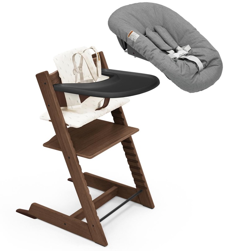 Stokke Tripp Trapp High Chair2 with Cushion, Newborn Set and Stokke Tray – Oak Warm Brown / Wheat Cream / Anthracite