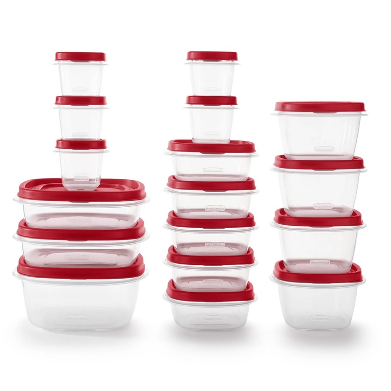 34pc Plastic Food Storage Container Set: BPA-Free, Dishwasher & Microwave Safe, Clear & Red