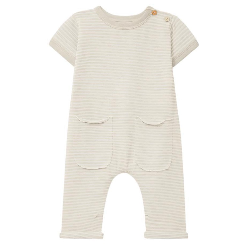 Snug – Organic Short Sleeve Romper – Cream Stripe