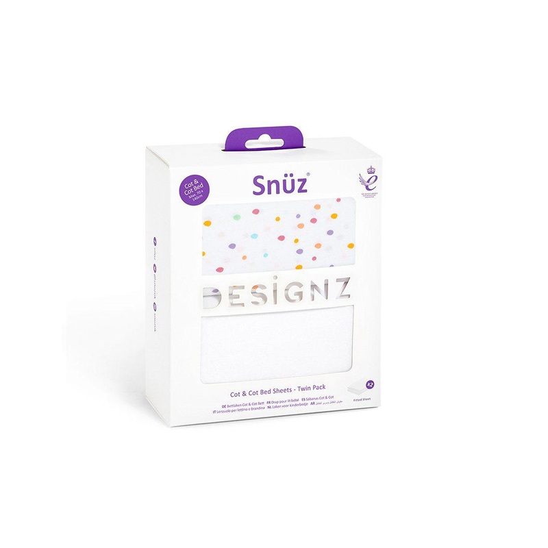 Snuz Cot & Cot Bed Fitted Sheets – Colour Spots – 2 Pack