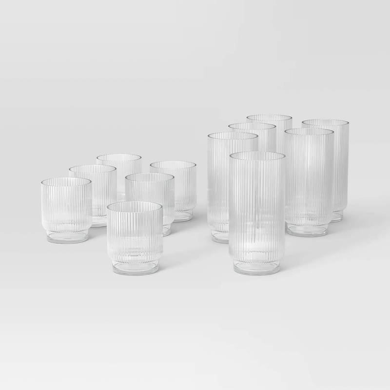 12pc Mixed Ribbed Cassin Tumbler Set