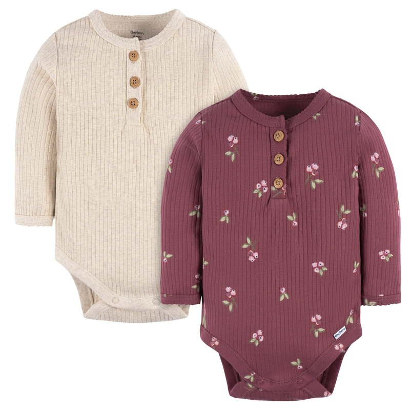 2-Pack Baby Girls Berries Henley Onesies Bodysuits