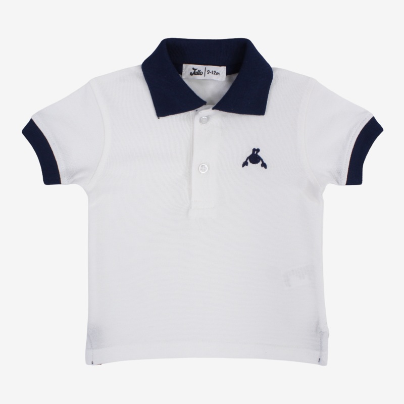 Baby Boys Cotton Polo Shirt  White with Crab Design