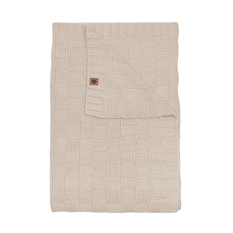 Chunky Knit Basket Weave Toddler Blanket in Almond