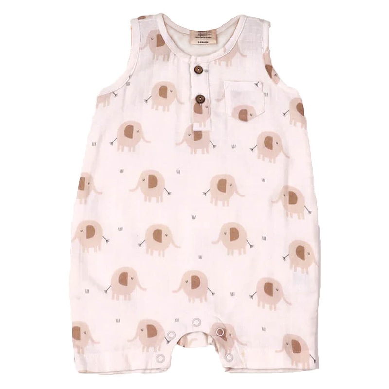 Henley Sleeveless Romper Elephant
