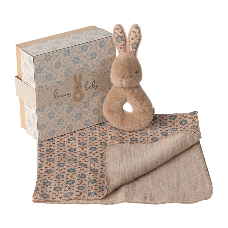 Maileg Bunny Rattle Set – Cream Peach