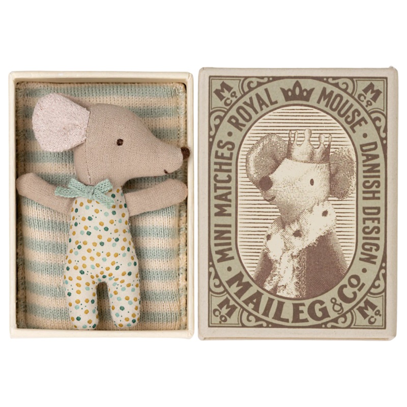 Maileg Sleepy Wakey, Baby Mouse – Blue