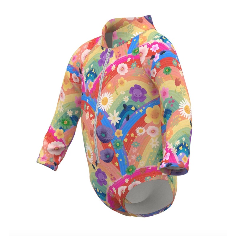 Milktology Rainbow Flowers Zipper Rashguard Bodysuit