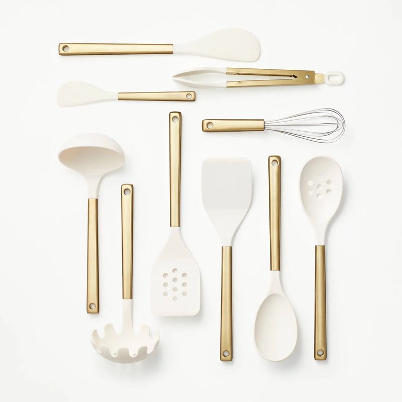 10pc Stainless Steel/Nylon Kitchen Utensil Set- Champagne
