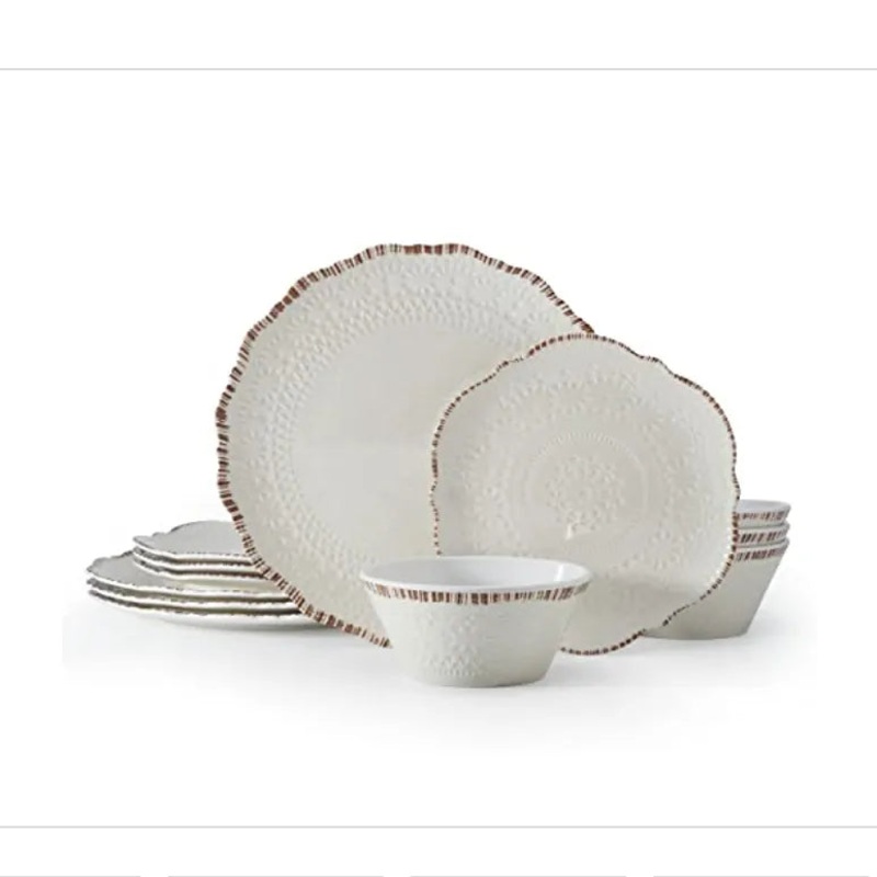 12 Piece Outdoor Melamine Dinnerware Set, Service for 4