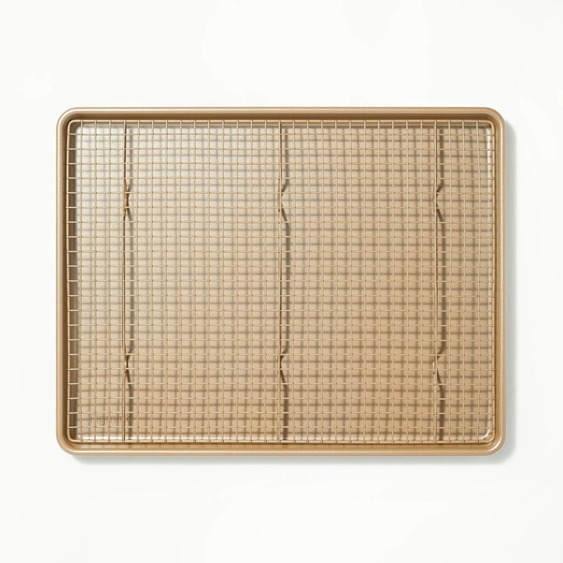 2pc Nonstick Baking Sheet and Cooling Rack Set Gold