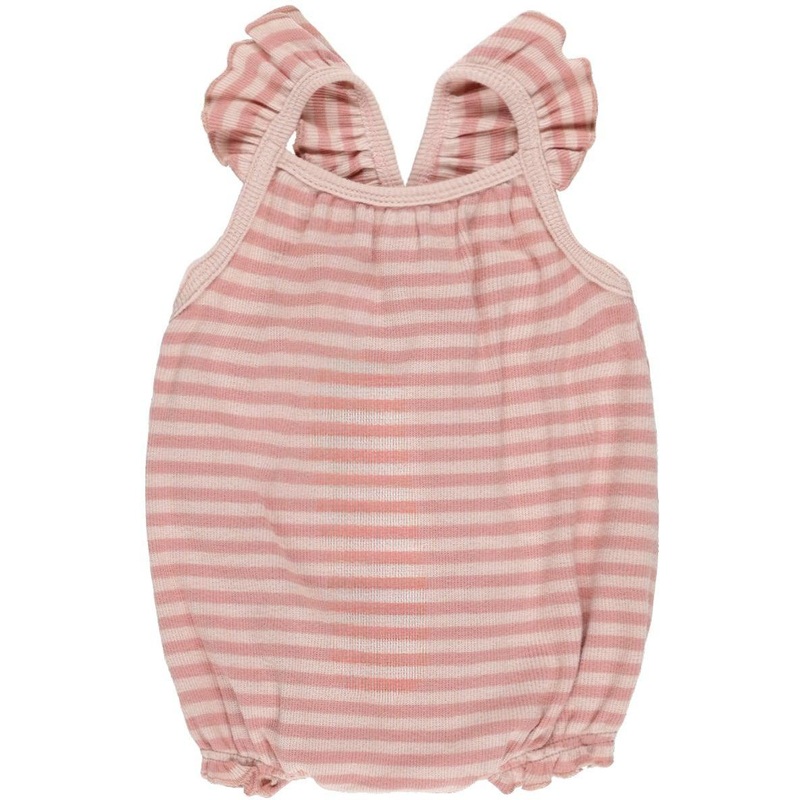Quincy Mae Ribbed Ruffle Romper || Pink Stripe