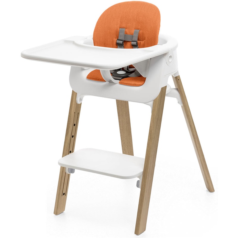 Stokke Steps Complete High Chair with Cushion – White/Oak Natural/Orange