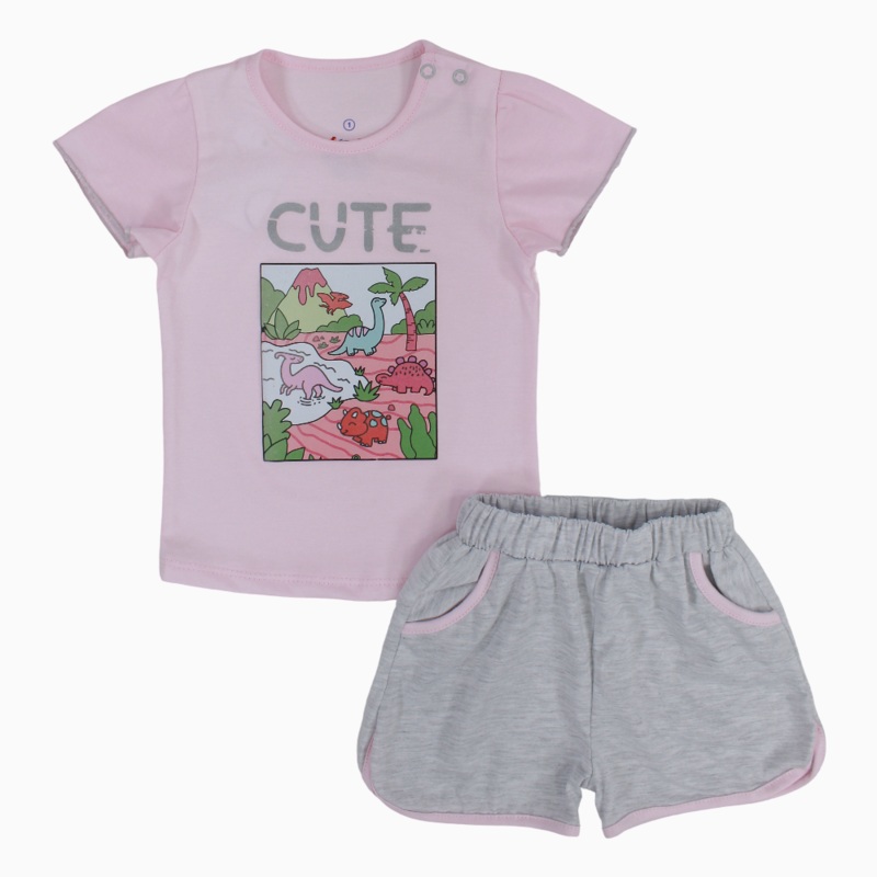 Baby Girls Cotton Pajama Set – Cute Dino Print
