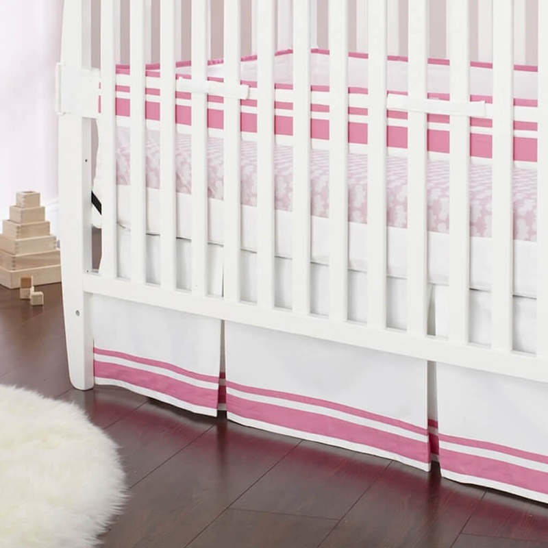 Crib Skirt White with Pink Band