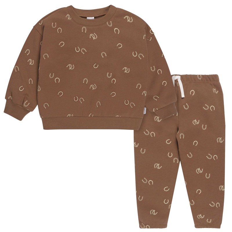 2-Piece Baby & Toddler Boys Brown Horseshoe Sweatshirt & Pant Set