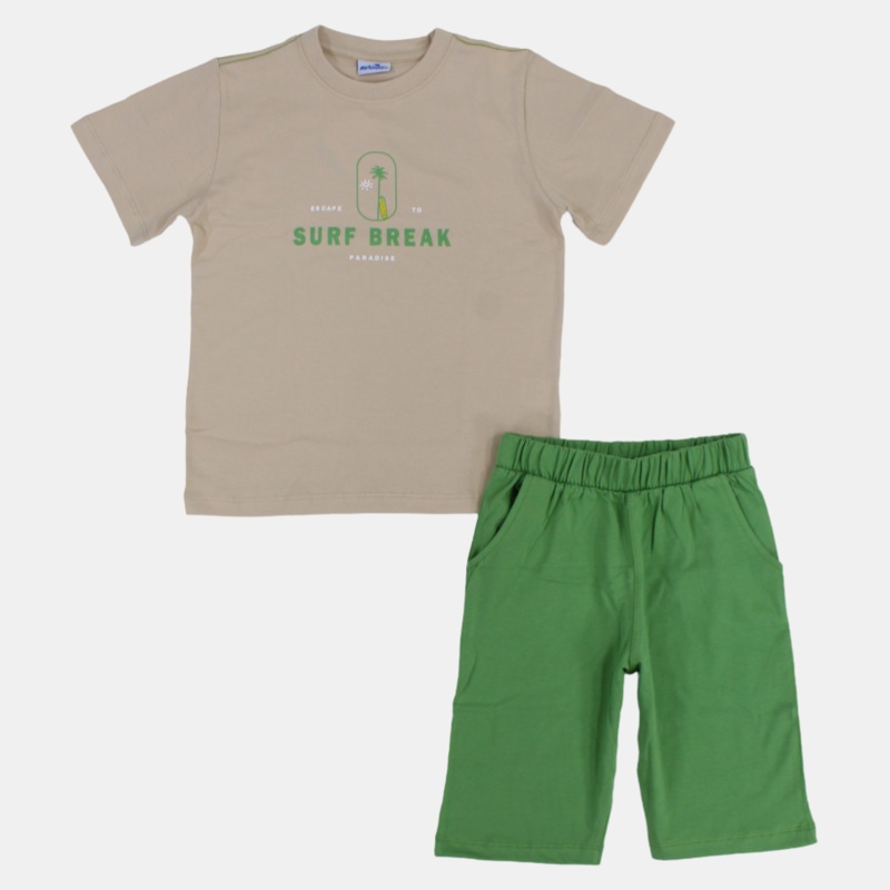 Boys Cotton Short-Sleeved Pajama Set – “Surf Break” Design