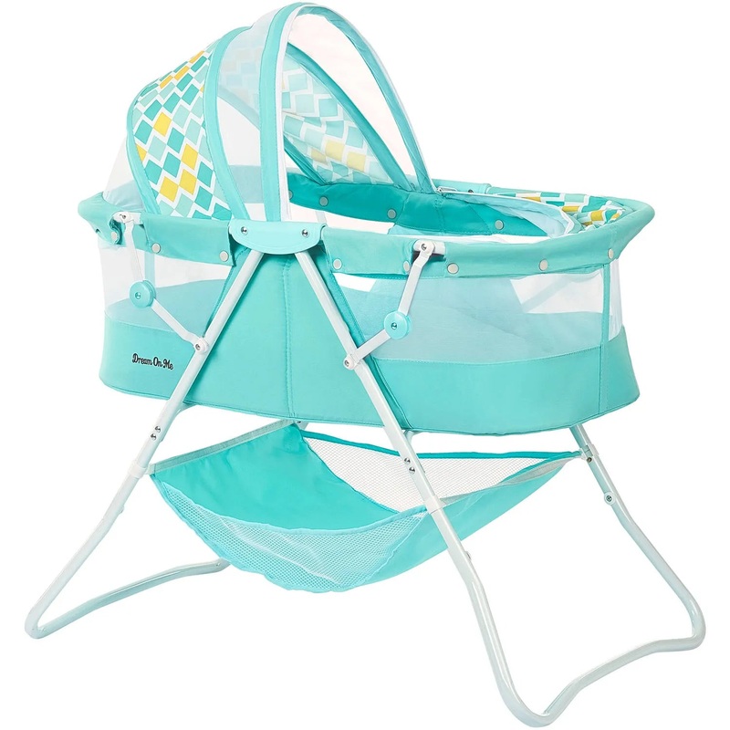 Dream on Me Karley Bassinet in Pink  Lightweight Portable Baby Bassinet  Quick Fold and Easy to Carry  Adjustable Double Canopy  Indoor and Outdoor Ba